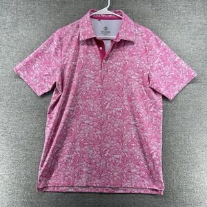 Scales Golf Polo Shirt Men Size Small All Over Fish Print Short Sleeve Pink